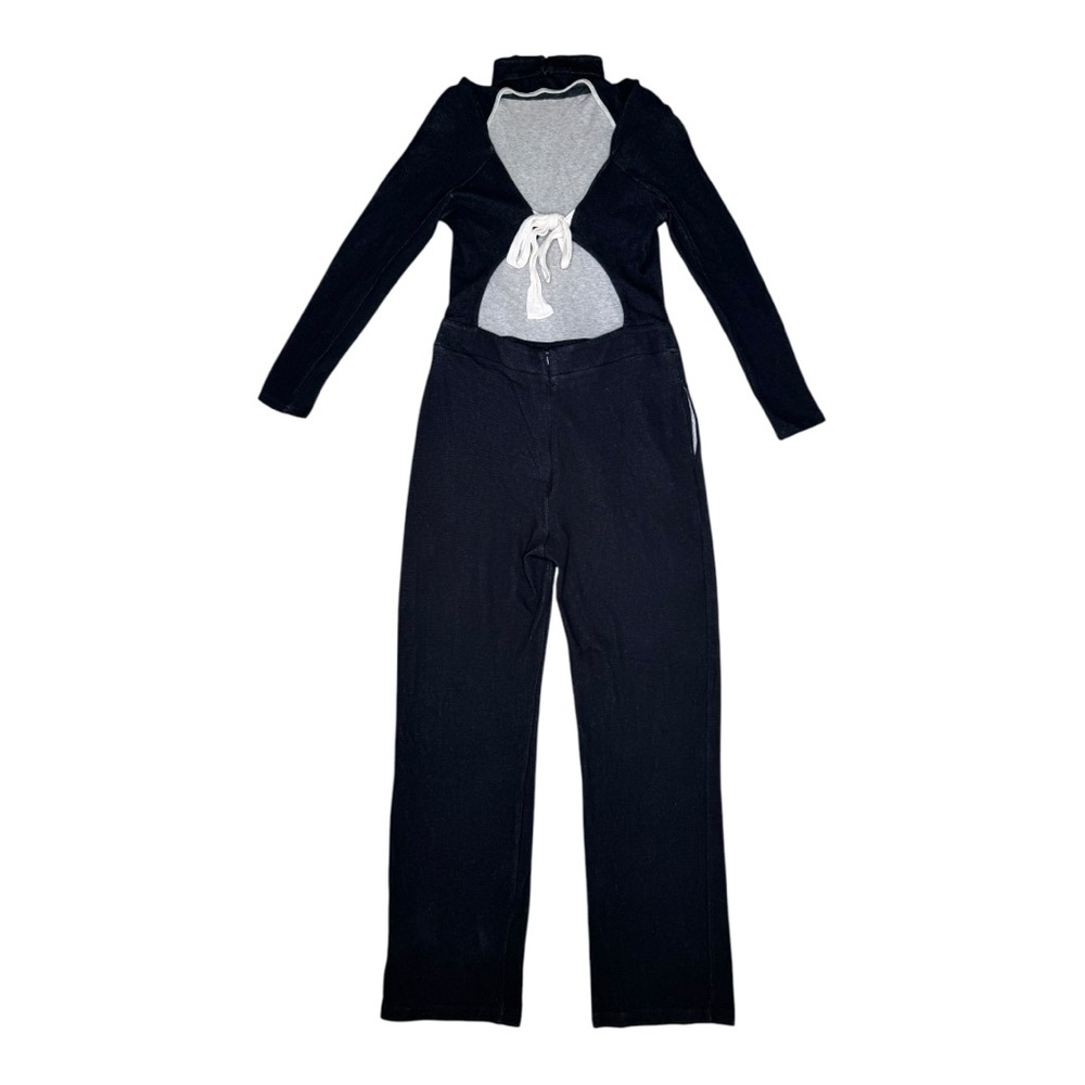 Reiss Ada Open Back Knit Jumpsuit 12 Mock Neck Tie Waist Bow Black - Picture 5 of 12